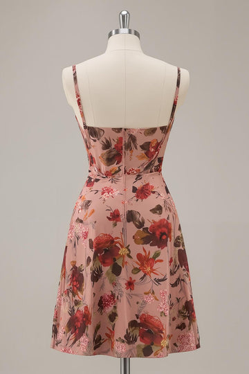 Dusty Rose Printed A Line Corset Homecoming Dress